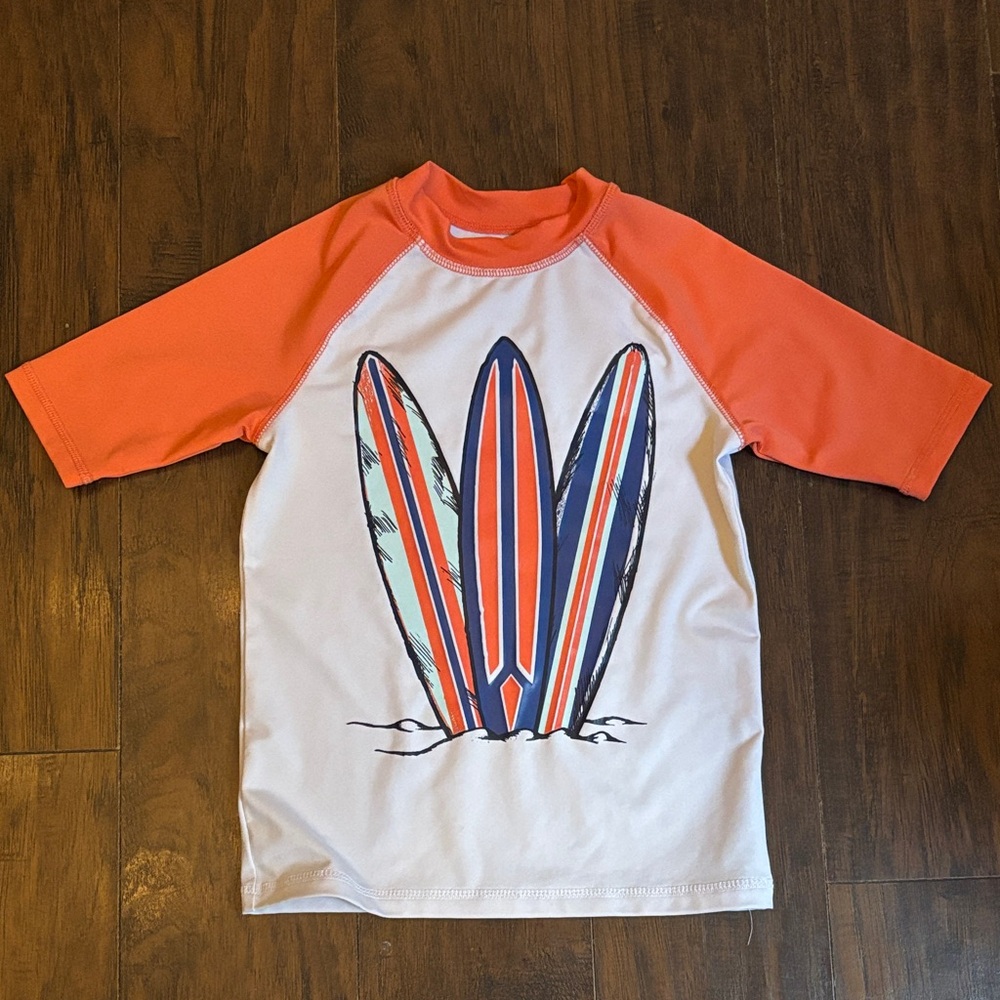 The Children's Place Orange and White Rashguard with Surfboard Design